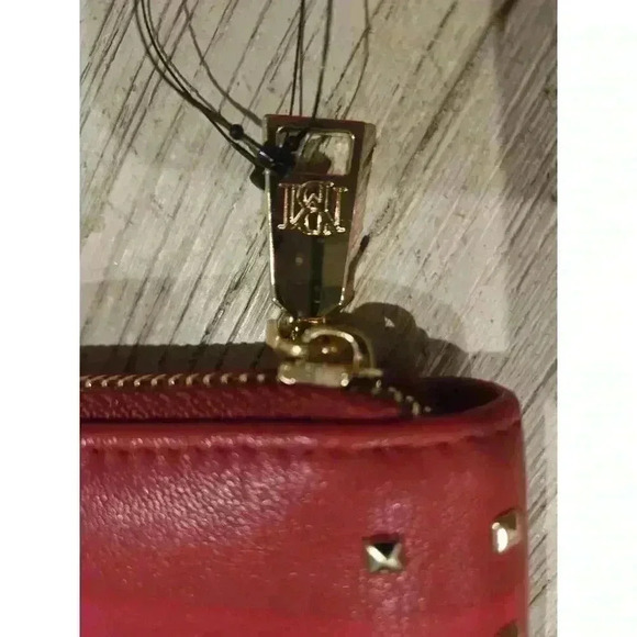 Badgley Mischka Women's Red Studded Zip-Around Wallet - Picture 8 of 11